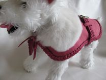 Swarovski Bling Buckled Hot Pink Suede Dog Clothes With Fur Collar 2 small