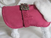 Swarovski Bling Buckled Hot Pink Suede Dog Clothes With Fur Collar 3 small
