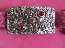 Swarovski Bling Buckled Hot Pink Suede Dog Clothes With Fur Collar 5 small