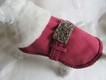 Swarovski Bling Buckled Hot Pink Suede Dog Clothes With Fur Collar 1 small