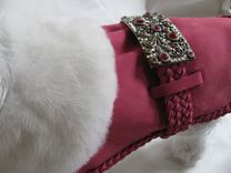 Swarovski Bling Buckled Hot Pink Suede Dog Clothes With Fur Collar 6 small