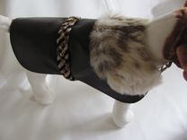 Brown Leather Dog Clothes With Genuine Rabbit Collar & Braided Belt 4 small