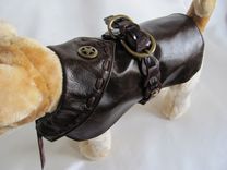 Retro 70s Hippie Style Belted Leather Dog Coat 3 small