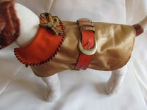 Antique Butterfly Trimmed Metallic Leather Dog Coat 3 small