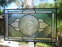 Stained Glass Plate Panel Window Transom, Vintage Crystal Luminarc Cris D'Arques Plates Valance 1 small