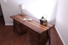 Walnut Desk With 6 Drawers 4 small