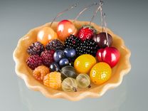 Realistic Lead Crystal Pastry Shell with Hand Blown Glass Berries 3 small