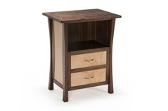Walnut Nightstand With Two Drawers, Laptop Space, Maple Inset Panels, Curved Inlays 1 small