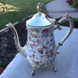 Mosaic Silver Teapot Decorated With Broken China 1 small