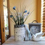 Blue Bird Songbirds Vintage Clay Vase With Wildflowers 3 small