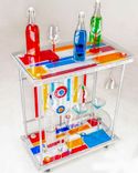 Custom Eclectic Glass Metal Acrylic Contemporary Glass Rack Wine Bar Cart 5 small