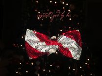 Any Color Double Stripe Crystallized Bow Tie Bling Genuine European Crystals 2 small