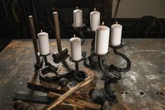 Hand Forged Iron Candlesticks 1 small