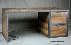 Reclaimed Wood Desk With File Cabinet Drawers. Rustic, Industrial. Office Furniture. Filing. 1 small