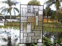 Patchwork Quilt Stained Glass Window Panel Crazy Quilt In Crystal Clear 1 small