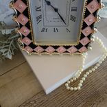 Hand Painted Whimsy Diamond Checked Vintage Clock Black And Pink Checked Decor 4 small