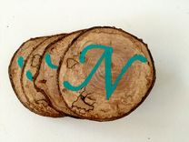 Set Of 4 Monogrammed Wood Coasters 2 small