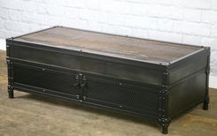 Vintage Industrial Lift Top Coffee Table. Reclaimed Wood & Steel. Metal Patina. Barnwood. 4 small