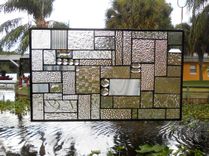 Patchwork Quilt Stained Glass Window Panel Crazy Quilt In Crystal Clear 3 small