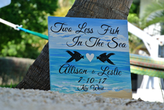 Two Less Fish In The Sea Signage, Beach Wedding Decor Name Sign 2 small