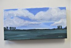Original Impressionist Acrylic Landscape Art Canvas, 12" X 1 1/2" X 6" 2 small
