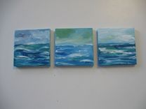 Mini Original Seascape Painting, 4" X 4", Small Square Acrylic Art Canvas, Ocean, Waves, Small Art 5 small