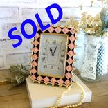 Hand Painted Whimsy Diamond Checked Vintage Clock Black And Pink Checked Decor 1 small