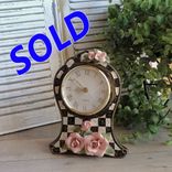 Whimsy Checks Decor Vintage Rose Clock Courtly Checks Clock Black White And Pink 1 small