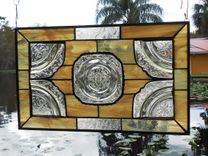 Stained Glass Plate Panel 1930s Depression Glass Madrid Window Treatment 3 small