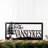 Custom Rectangular Metal Family Last Name Sign with Pine Trees 1 small