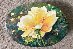 Available Hyper-Realistic Yellow Rose Painted On Wood box 1 small