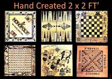 Custom Chess board, Custom ChessBoards, Chess board collector, Wood Anniversary gift, Boss gift, Hand created with any Images or Theme. Lord of the Rings, Phish, Land of the Lizards, Sports Team. chess board, Large 18 x 18" 6 small