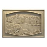 Custom Relief Carved Limestone Bear Mountain River Scene 16"x24" 1 small