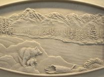 Custom Relief Carved Limestone Bear Mountain River Scene 16"x24" 3 small