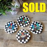 Alice In Wonderland Decor Coaster Set White Rabbit Harlequin Checked Coasters 1 small