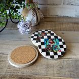 Alice In Wonderland Decor Coaster Set White Rabbit Harlequin Checked Coasters 2 small
