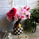 Courtly Vase Black White Checked Vase Floral Centerpiece Buffalo Check Vase 4 small