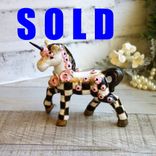 Black White Checked Unicorn Figurine Courtly Decor Hand Painted Whimsy Chintz 1 small