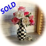 Courtly Vase Vintage Rose Flower Arrangement Black White Check Vase Buffalo Check Vase 1 small