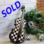 Courtly Violin with Checked Candle Black and White Checked Wall Decor Checked Mantle Decor 1 small
