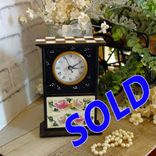 Hand Painted Checks Clock Black White Checkered Frame Clock With Pink Rose Decor 1 small