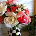 Courtly Vase Vintage Rose Flower Arrangement Black White Check Vase Buffalo Check Vase 3 small
