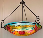 Old Kauai 24 inch glass diameter painted chandelier 3 small