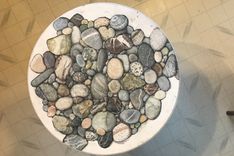 Available: Pedestal Table Painted With Trompe L'Oeil Stones And Pebbles 6 small