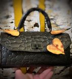Mini leather handbag river rock and fall leaves 2 small