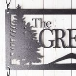 Personalized Metal Family Name and Address Sign with Mountains and Pine Trees 4 small