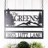 Personalized Metal Family Name and Address Sign with Mountains and Pine Trees 5 small