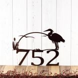 Metal House Number Sign with Sun, Lake Heron, and Cattails 3 small