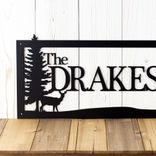 Personalized Rectangular Metal Family Last Name Plaque with Doe Deer and Pine Trees 3 small