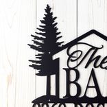 Custom Metal Family Name and Address Sign with Cabin and Pine Trees 3 small